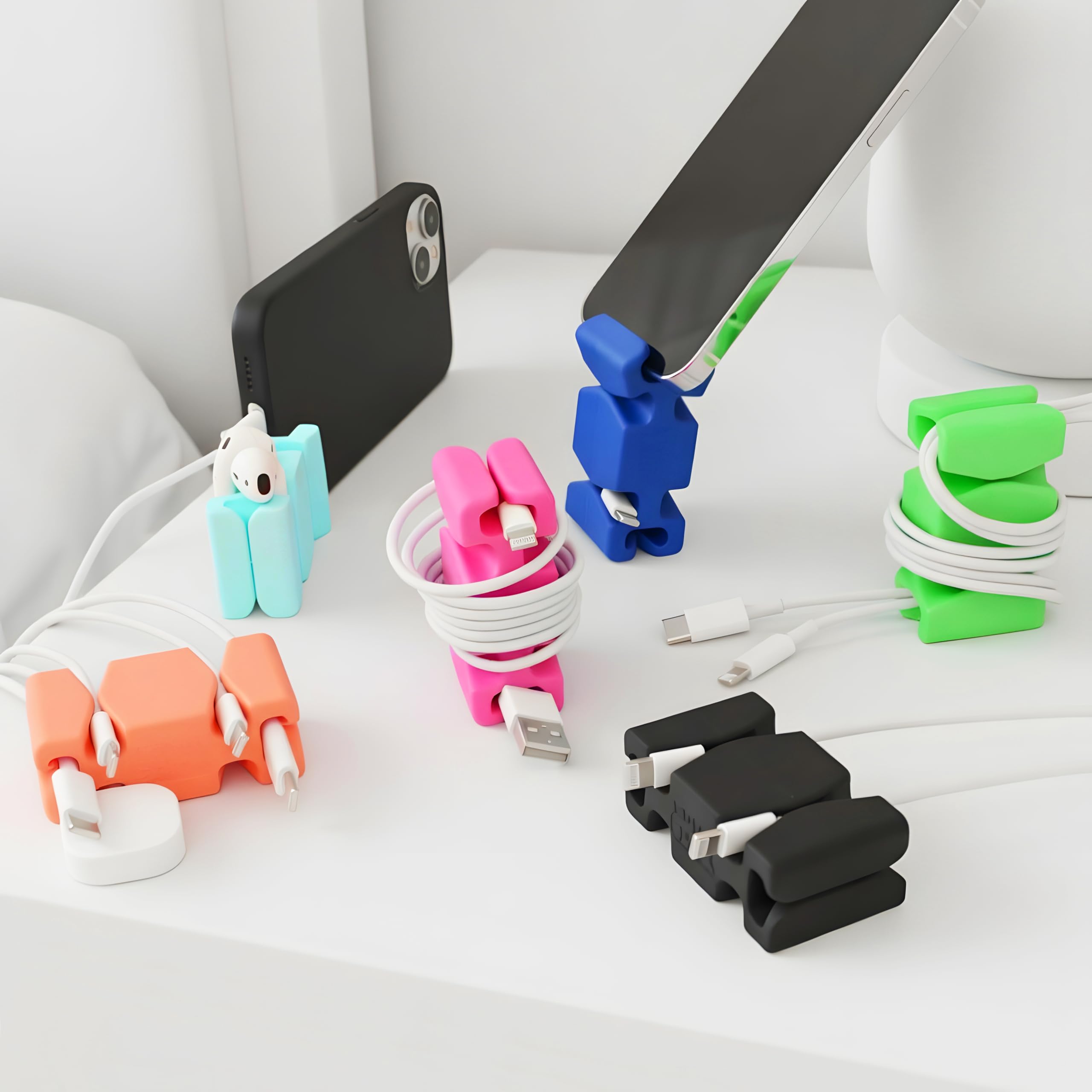 CordBrick 6PK Silicone &amp; Steel Weighted Cord Holders for Bedside. Travel Phone Cable Organizers. Multiuse iPhone Accessories. Small Gifts for Him, College Student. Tech Gadgets for Teenagers. Assorted