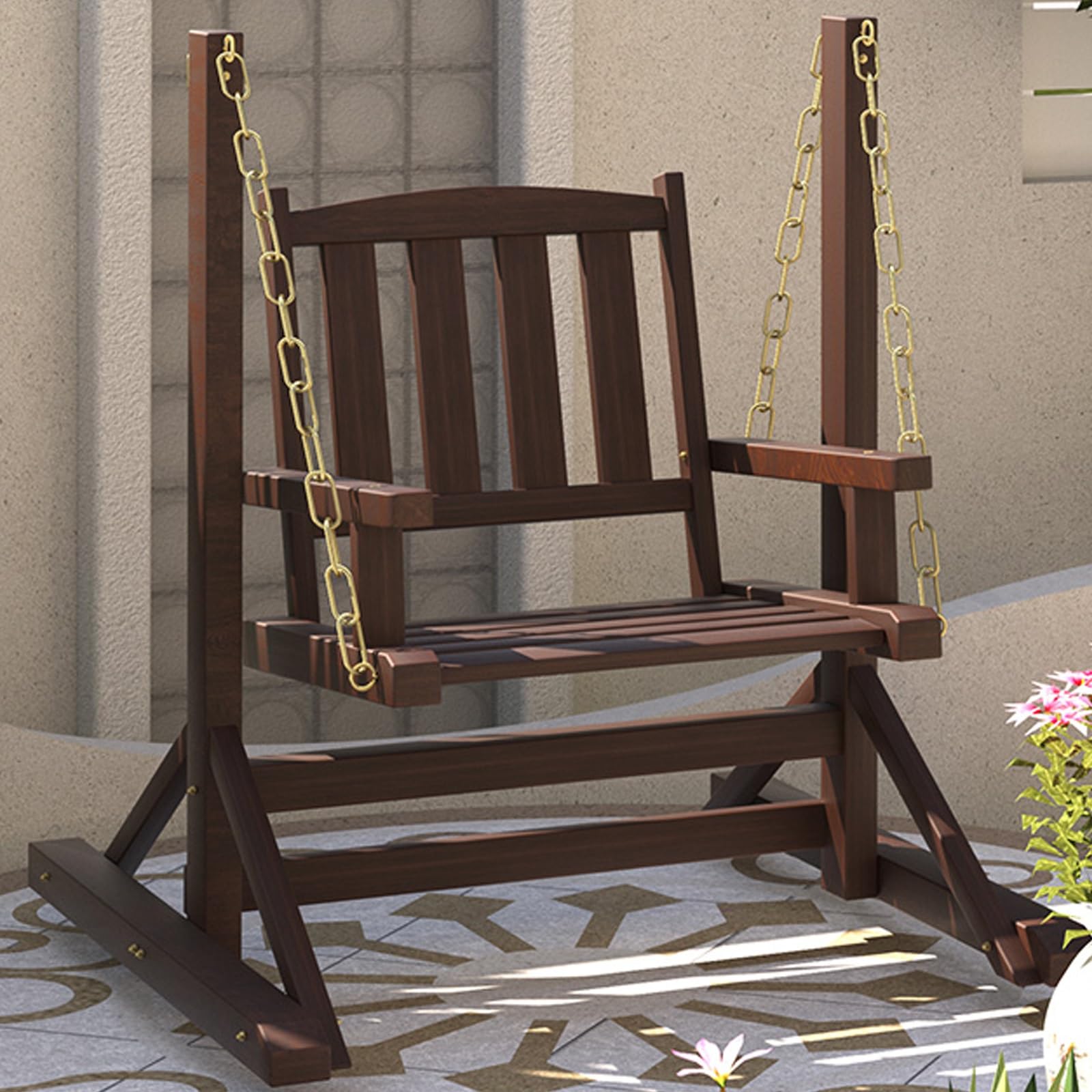 Silla columpio para exteriores con cadenas, columpio de madera para jardín, patio, césped, balcón y patio trasero