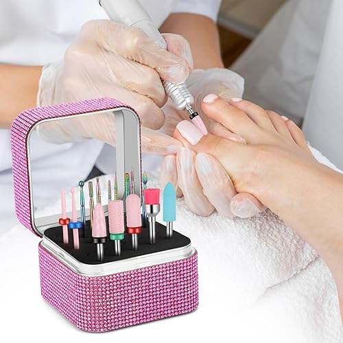Miniatura 5 de Cellentool Juego de 15 brocas de uñas con caja de almacenamiento de diamantes de imitación, brocas de carburo de diamante de cerámica de 332