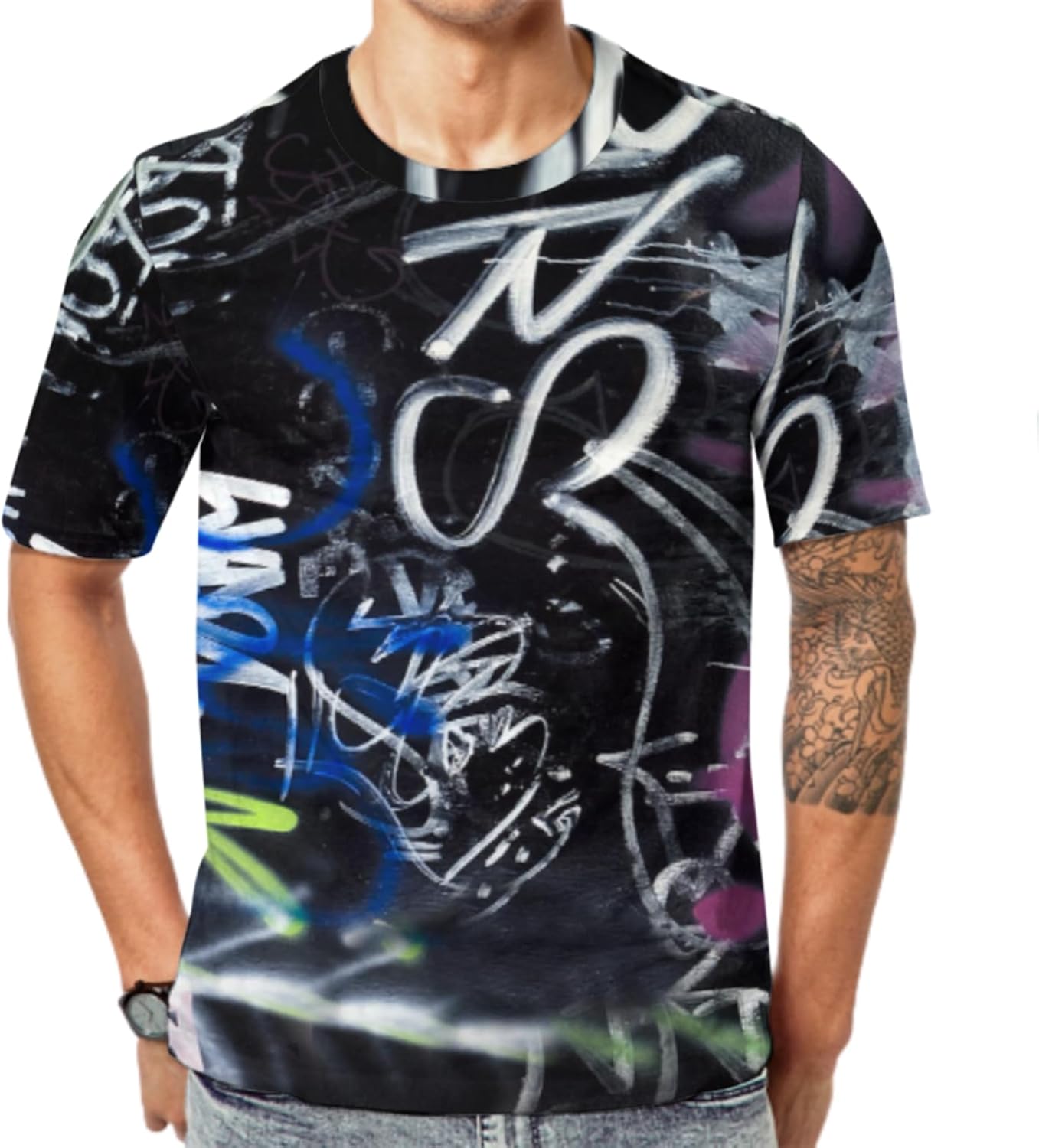 Mens Hip hop T-Shirt Graffiti Short Sleeve Street Fashion Print Graphic Shirts