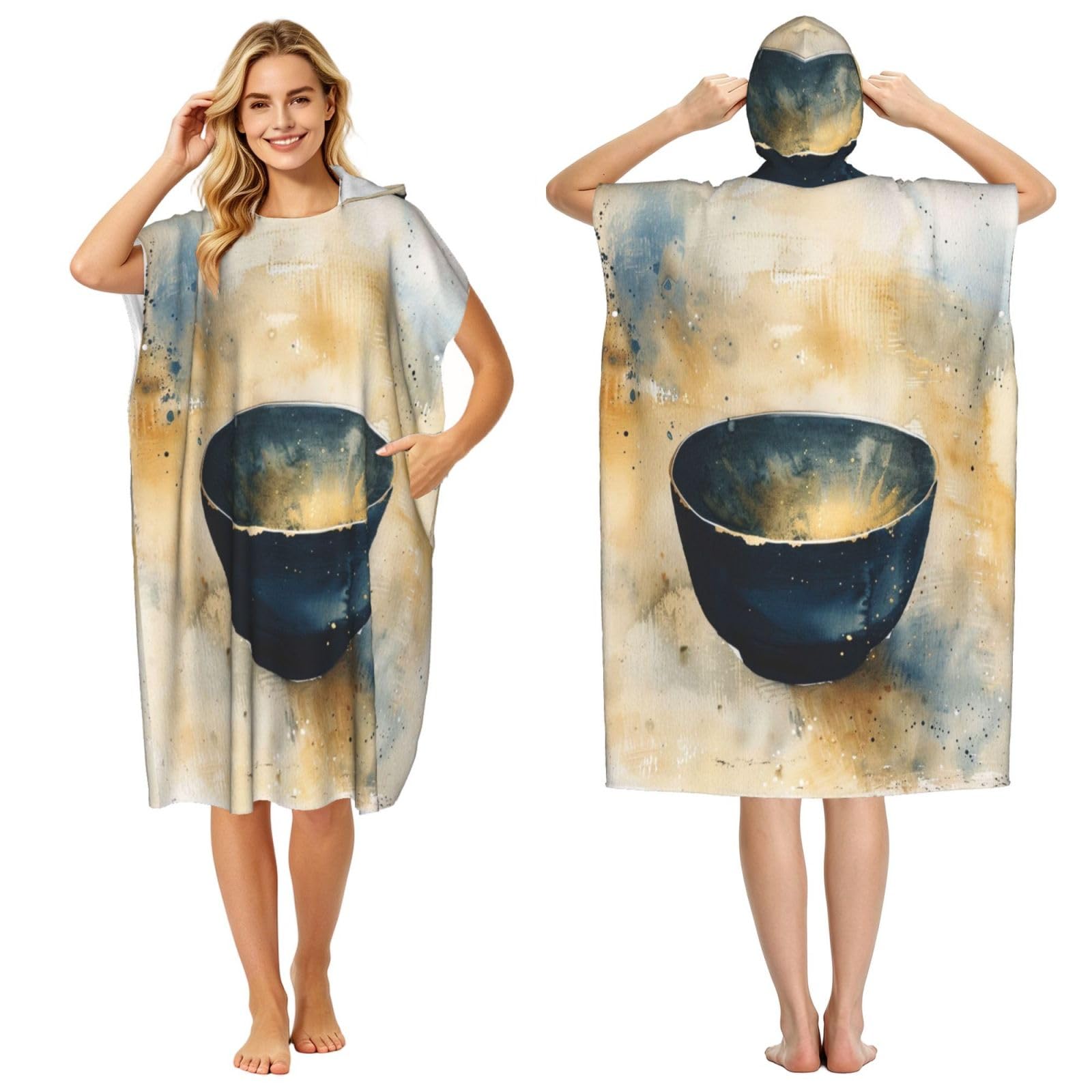 DTHKJNLSF Tea Cup Adult Hooded Beach Poncho Towel