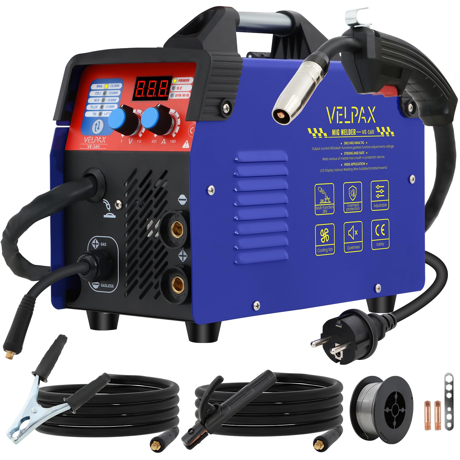 Saldatrice 2 In 1 MIG/MMA 160A – IGBT Inverter Compatta, Con Filo Da 450g, Torcia E Mascherina, Per Acciaio E Lamiera