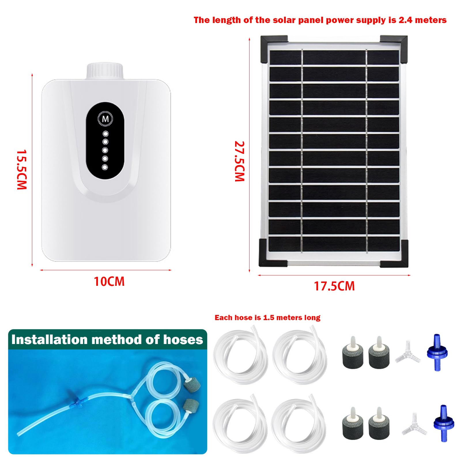 Bomba de Aire Solar 6W Con Batería 6000mAh - Aireador de Estanque y Acuario, Carga USB y Solar - Oxigenador Con Tubo de Piedras de Burbujas Para Pesca