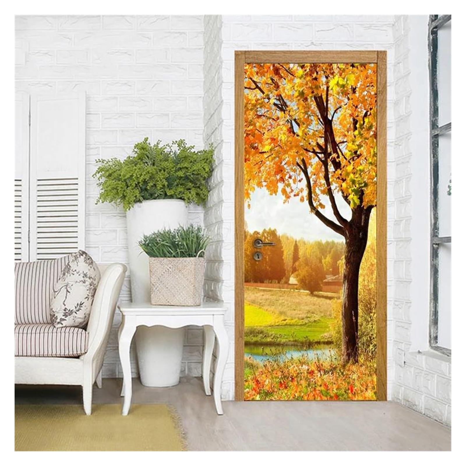 Papier peint décoratif en PVC d'arbre d'automne doré effet trompe l'œil