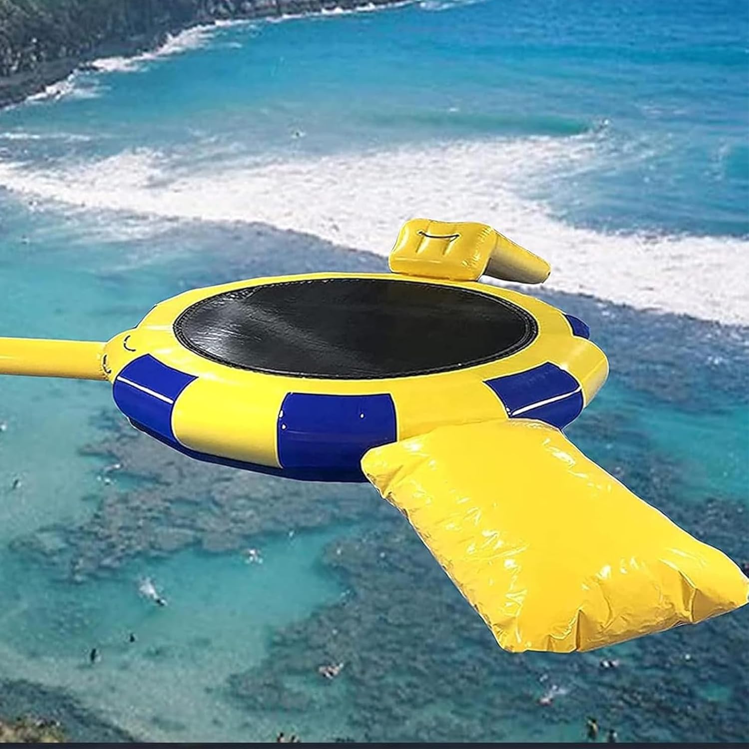 Inflatable Water Trampoline, Lake Trampoline, Adult and Children's Slide/Lake Trampoline Inflatable Swimming Platform with Slide Tube and Diving Pillow Bag,16ft