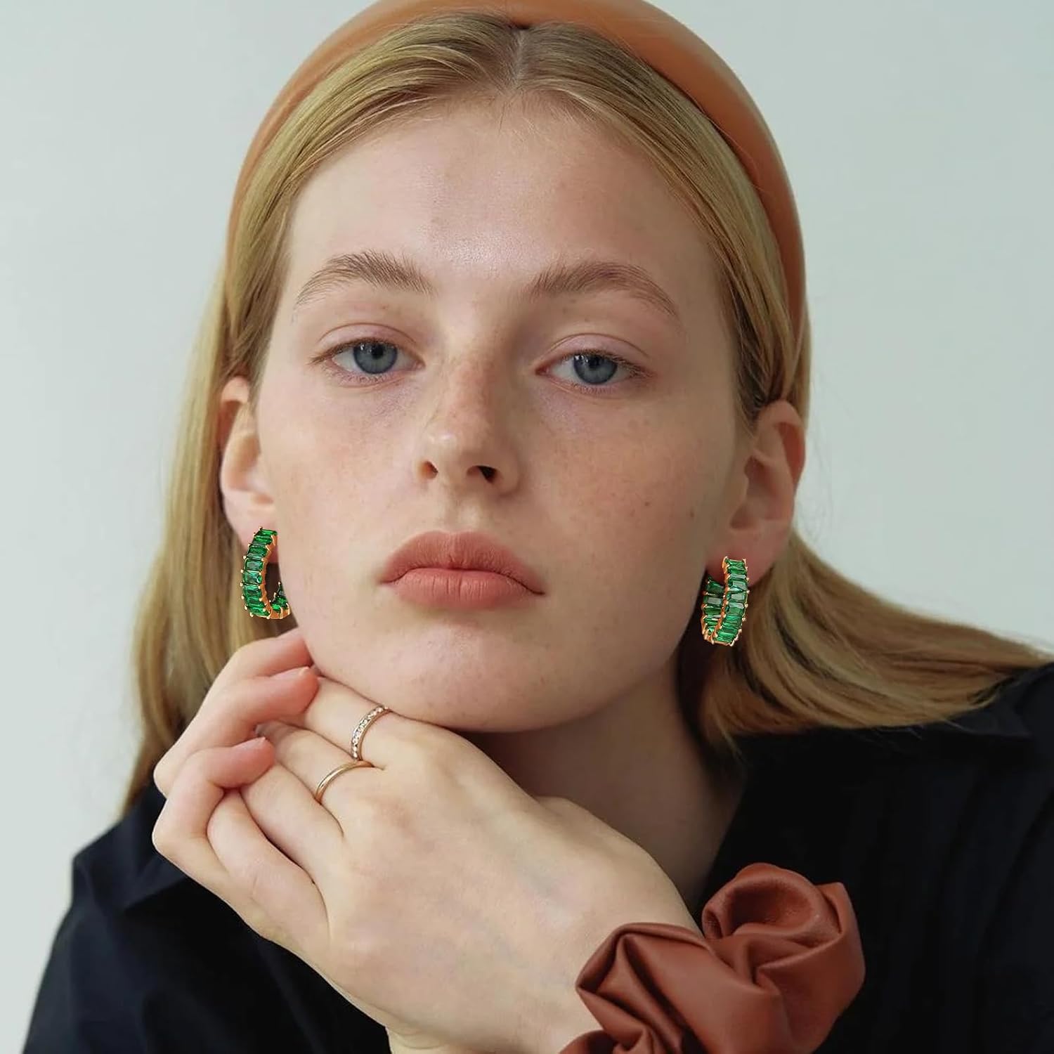 Lourny Crystal Hoop Earrings for Women, 18K Gold Plated Chunky CZ Hypoallergenic Trendy Lightweight Earring Multcolors Jewelry Gifts for Women - Image 3