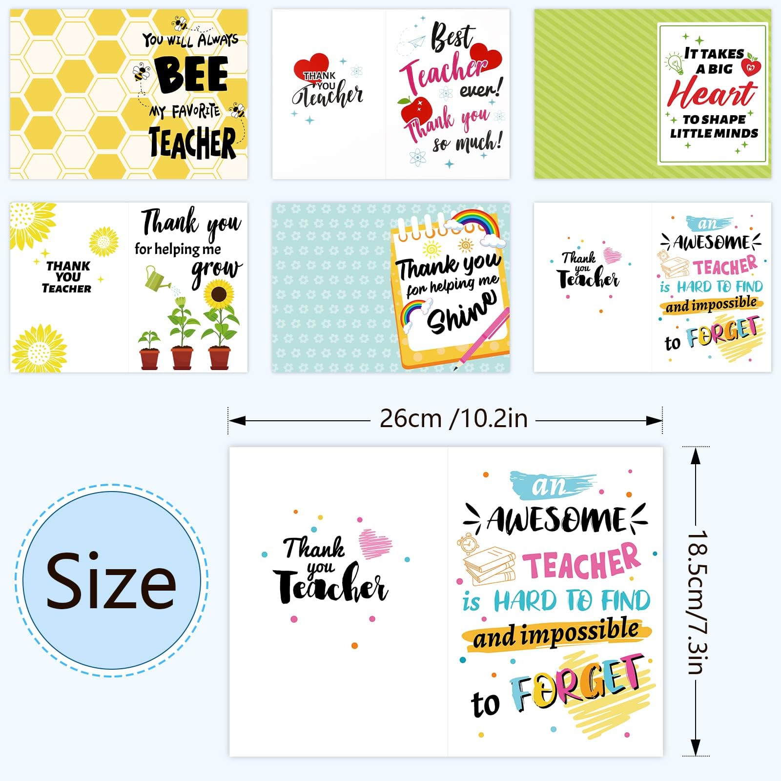 DPKOW Thank You Card for Teachers - Appreciation Greeting Cards with Envelopes for Leaving Teachers & Teaching Assistants, End of School & Retirement Gift