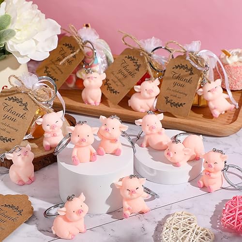 Miniatura 4 de Kathfly 24 juegos de llaveros de cerdo para fiestas, regalos de Navidad, mini llavero de cerdo de resina rosa, regalo de regreso para invitados con