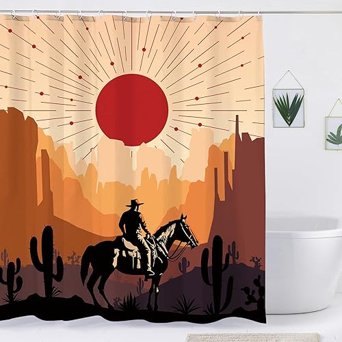 Miniatura 3 de Ufeela Cortina de ducha de vaquero occidental, de 60 pulgadas de ancho x 72 pulgadas de alto, abstracto, bohemio, puesta de sol, cactus, paisaje