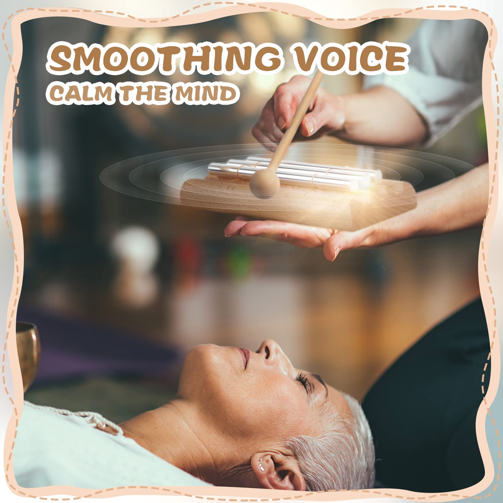 2 Pack Meditation Chimes, Mindfulness Hand Bell Classroom Chime Percussion Instrument Teacher Tools Reminder Bell with Mallet for Prayer Yoga Eastern Music (Trio Tone)