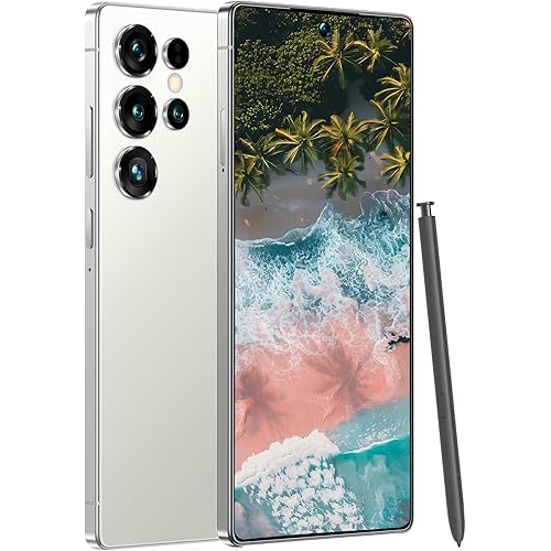 A25 Ultra Simlock-Free 5G Smartphone Without Contract, Android 14, 8GB + 256GB, 7.3 Inch HD+, Octa Core, 64MP + 108MP, Dual SIM/GPS, US Version（White）