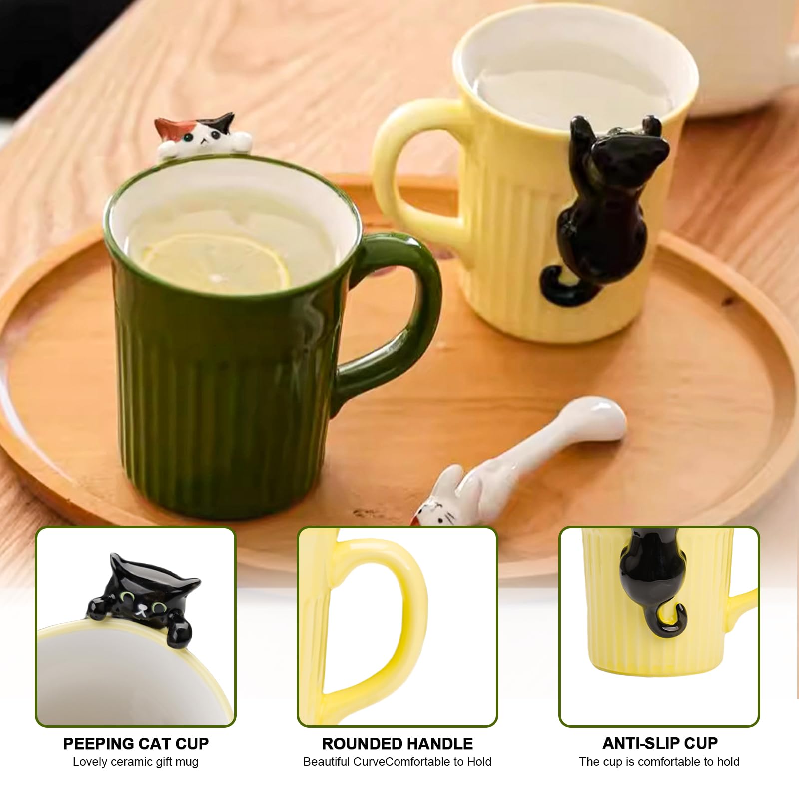 ZONSUSE Peeking Cat Mug,Sneaky Cats Coffee Cup,Funny 3D Animal Mug, for Cats Lovers Mother's Day, Father's Day, Anniversary - Image 2