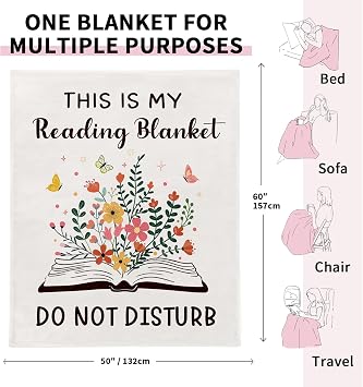 Book Lovers Gifts for Women Men, Flannel Soft Book Reading Blanket Decor, Reader Gifts for Birthday, Reading Accessories, Bookish Bookworm Gift - 50'' x 60''