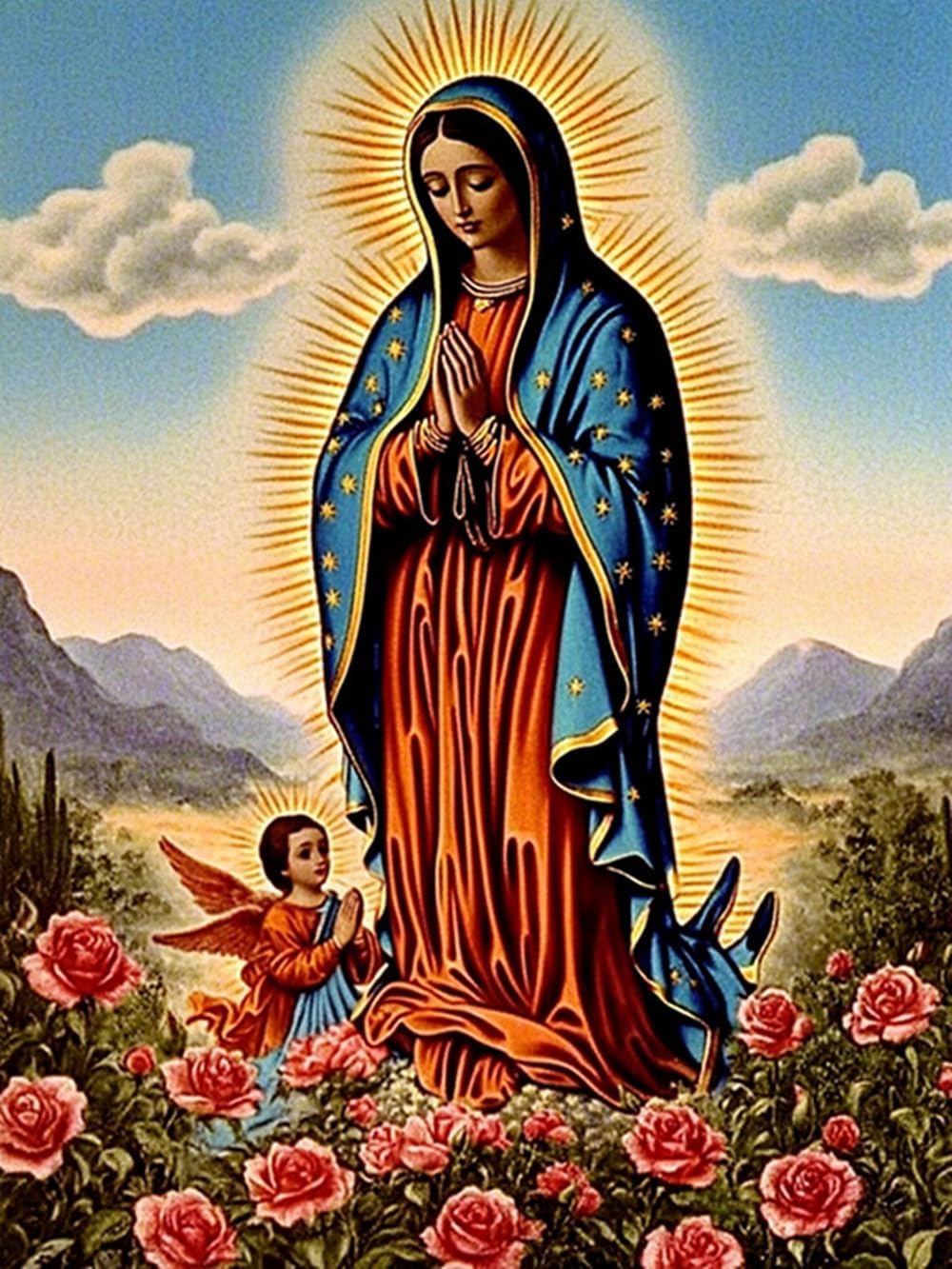 F-CANLAN Round Full Drill Diamond Painting Set 5D DIY Virgin Mary Diamond Art Painting by Numbers Virgin Mary Prayer Diamond Art Kits with Diamonds Dots for Adult Room Decor (12X16 inches)