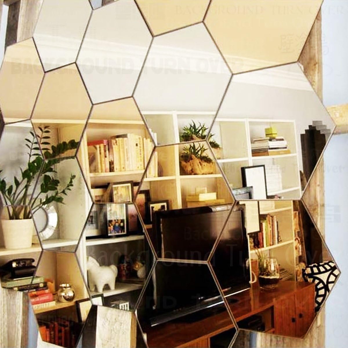Hexagon Mirror Wall Stickers, Mirror Stickers for Wall, Acrylic Mirror Wall Decor Sticker, Wall Mirror Stickers, Hexagonal Mirror Wall Sticker. (10 Silver 10 Golden) - Pack of 20