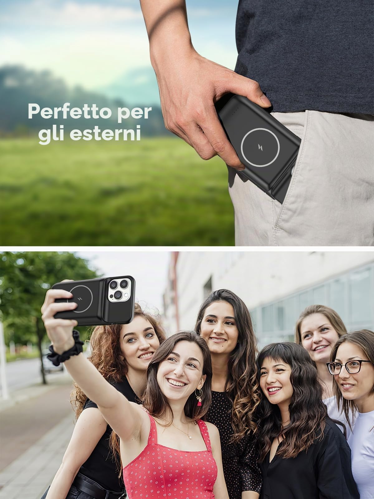 NEWDERY Custodia con batteria per iPhone 15 Pro Max/iPhone 15 Plus 10000 mAh, custodia di ricarica portatile ricaricabile con USB C, Qi e supporto wireless magnetico per iPhone 15 Pro Max/Plus