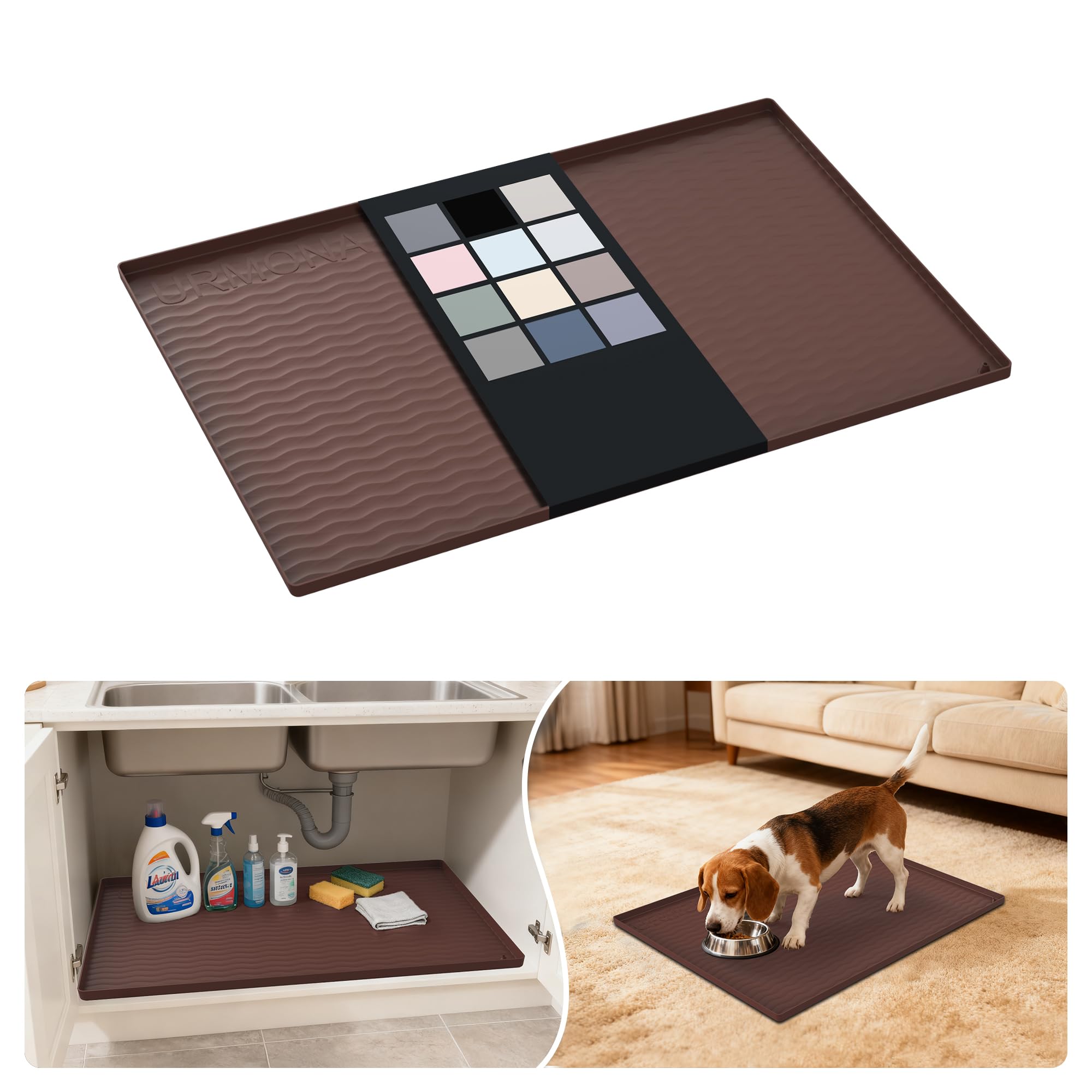 URMONA Waterproof Silicone Under Sink Mat, 28 x 22 in, Flexible Shelf Liner