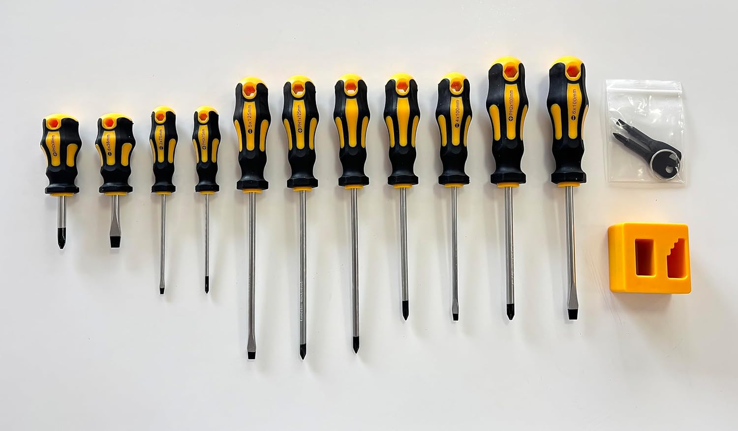 10-Piece Magnetic Screwdrivers Set, 5 Phillips and 5 Slotted Tips Professional Cushion Grip Screwdriver Set, 2-piece key screwdriver, Demagnetizer, Multifunctional tools, Home Improvement