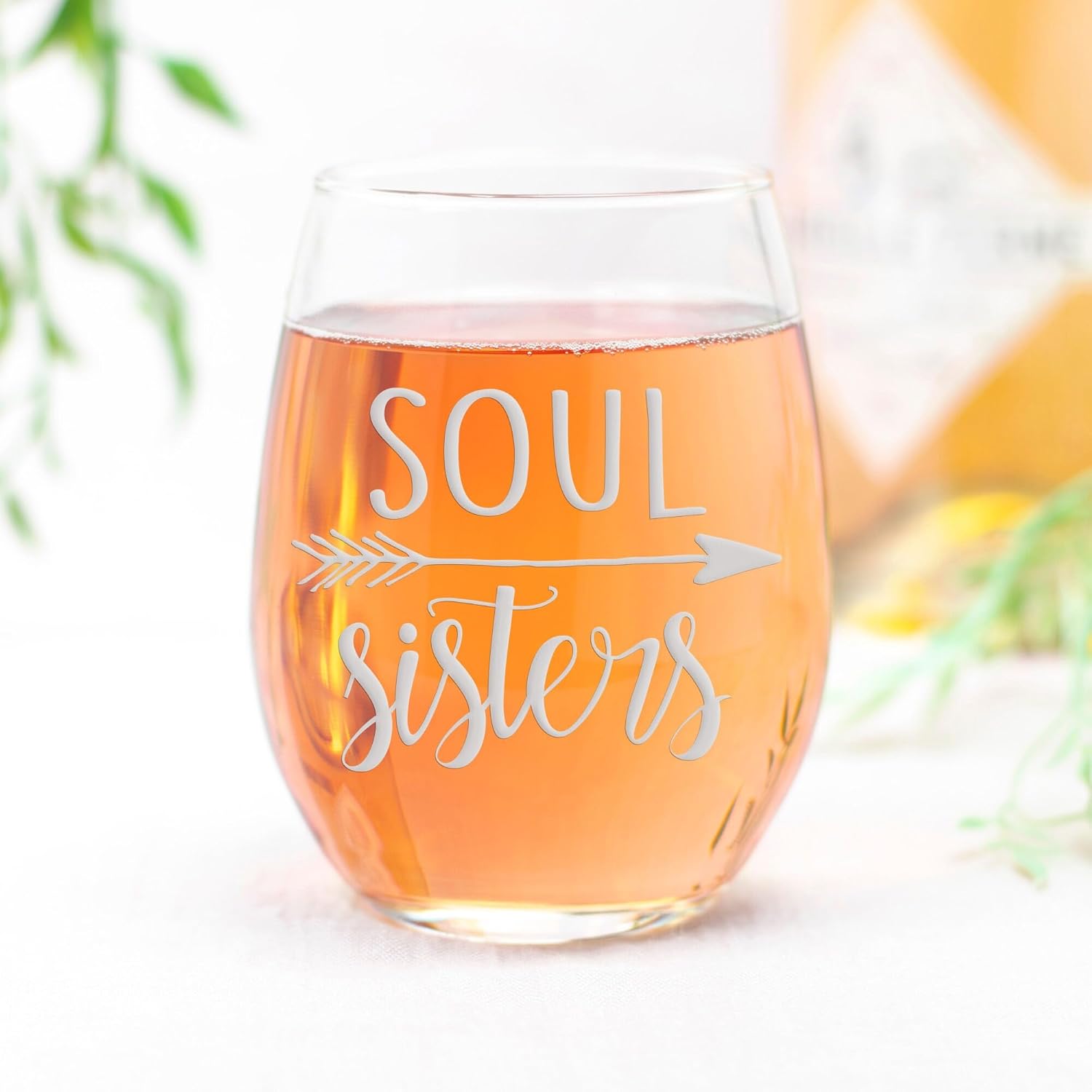 Soul Sisters Stemless Wine Glass - Sisters Friend Gift Arrow Gift - 2 Glasses
