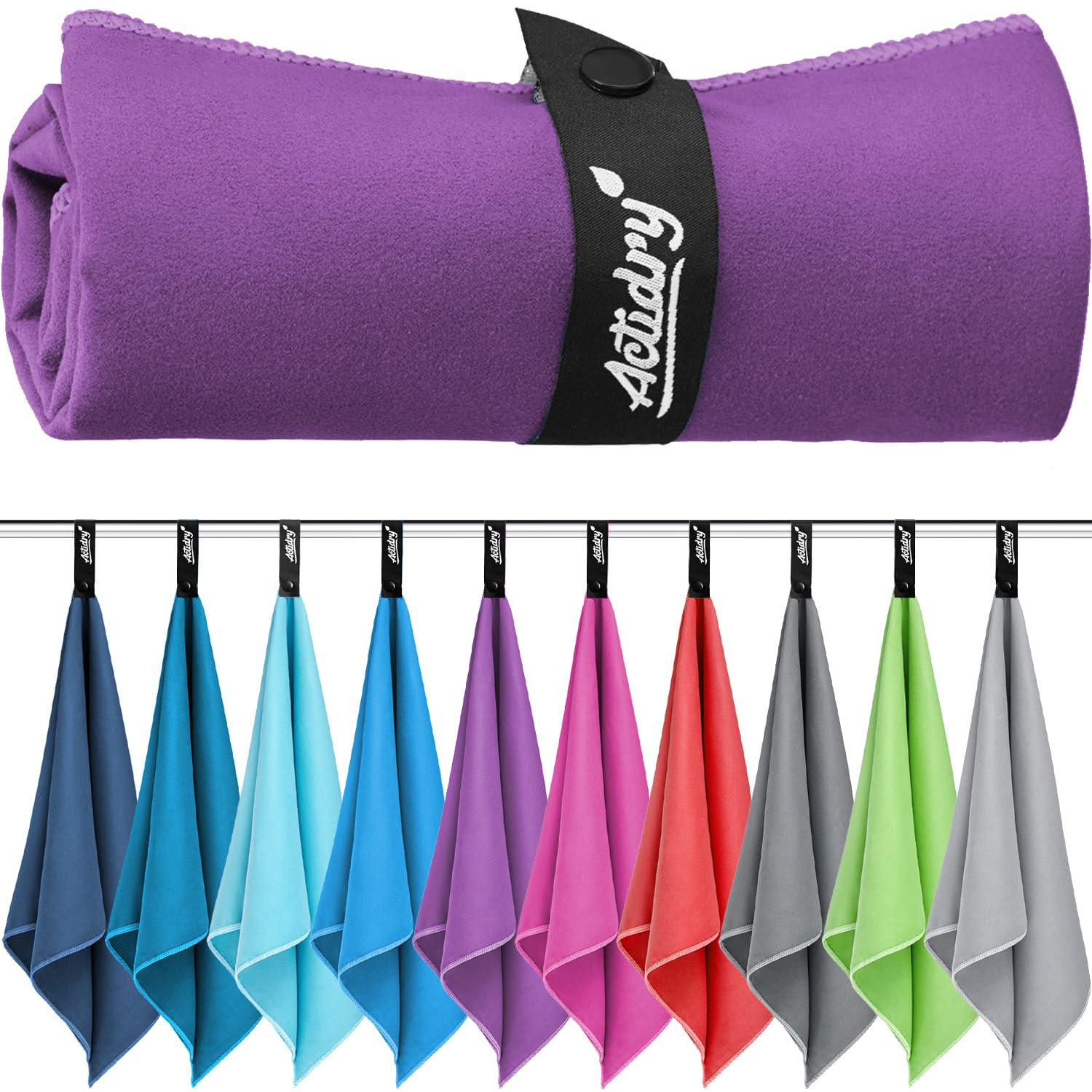Actidry Microfiber towel - XL/L/M - 10 colors - light, quick-drying, highly absorbent - gym, sport, fitness, hiking, camping, yoga, hair, kids towels, medium - M 70 x 140 cm - purple/violet
