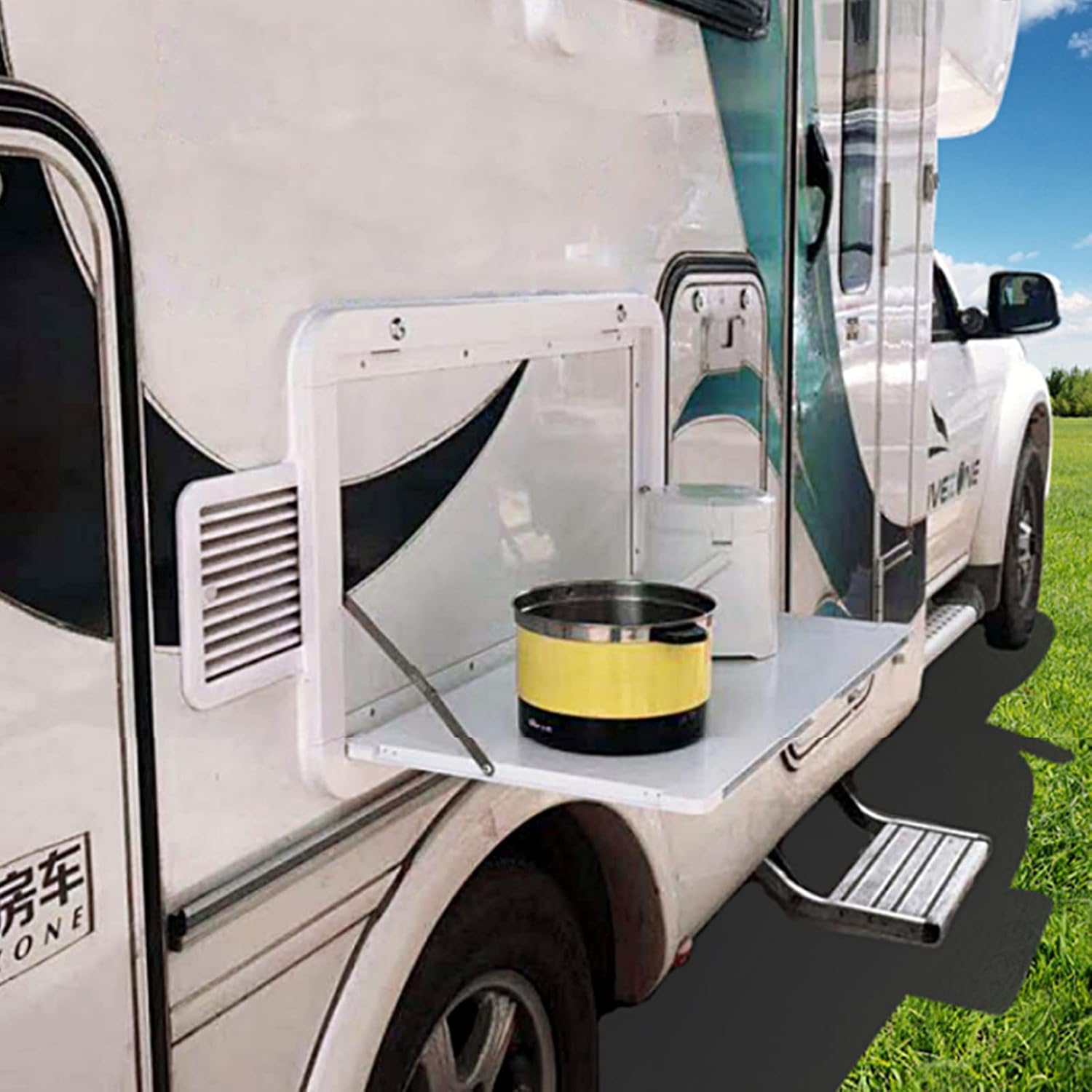 AIZYR Outdoor External Folding Dining Table - RV Hanging Table Can Be Folded and Locked Round Corner for Caravan Camper 800 * 450mm