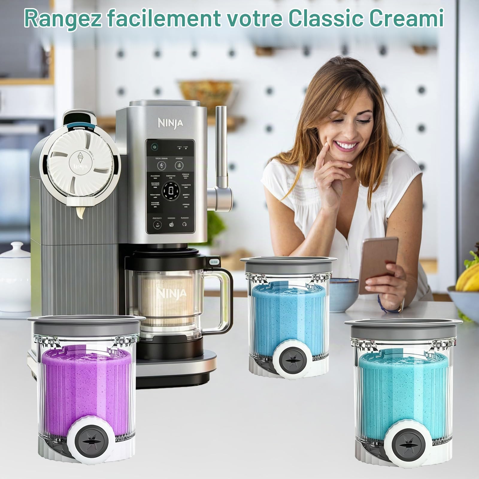 Ensemble de 4 récipients compatibles avec la machine à glace Swirl CREAMi, 480 ml, pour les modèles NC700 et NC701EU. Sans BPA, compatibles lave-vaisselle