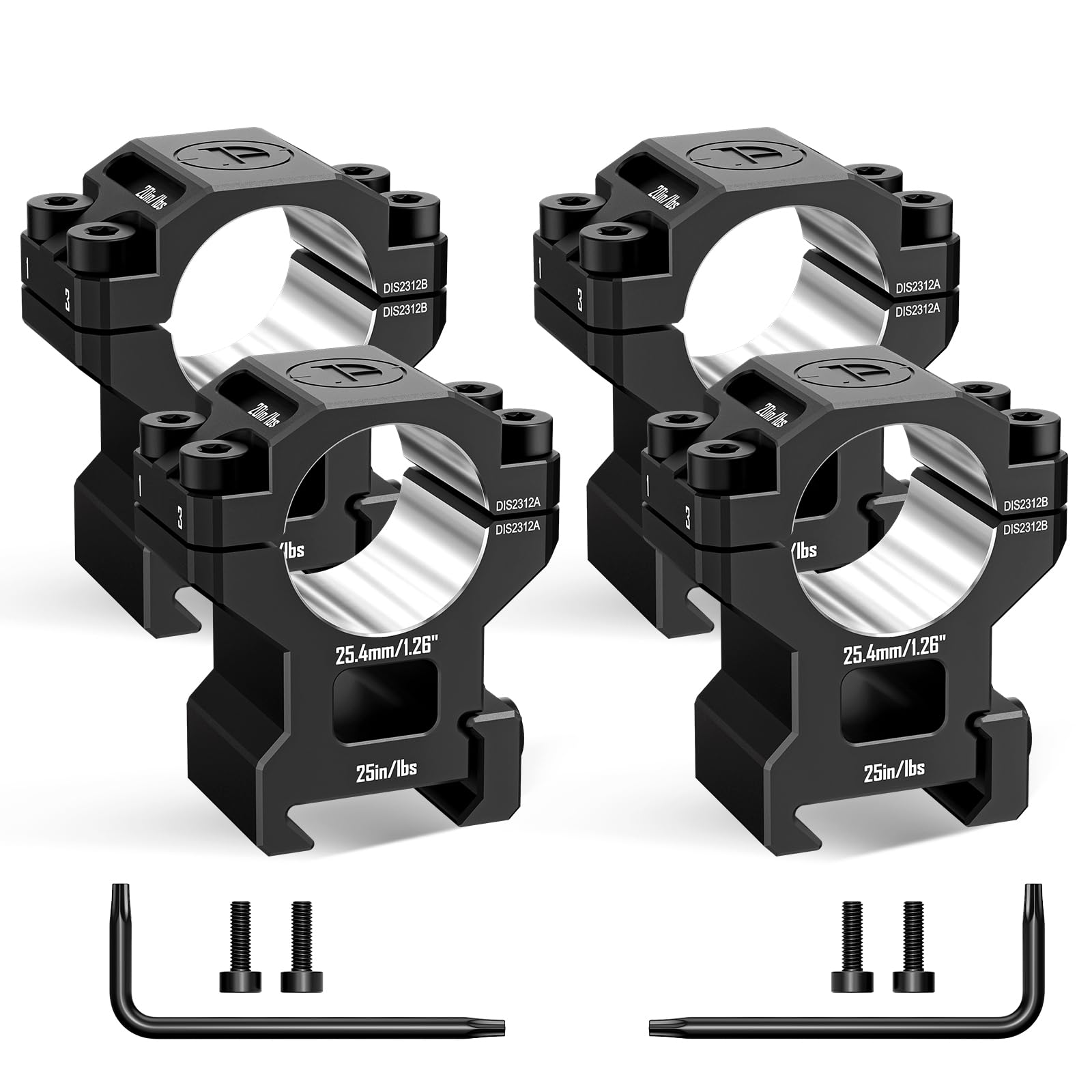 DISCOVERYOPT 1'' Scope Rings, 2 Sets Medium Profile 1 Inch Scope Mount Rings for Picatinny Rail - Pack of 4