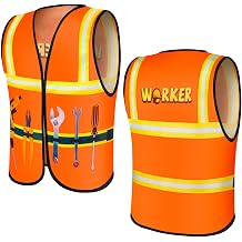 Xtinmee Kids Construction Vest Children Construction Worker Costume High Visibility Safety Vest Dress up for Aged 3-8Orange,2 Pcs