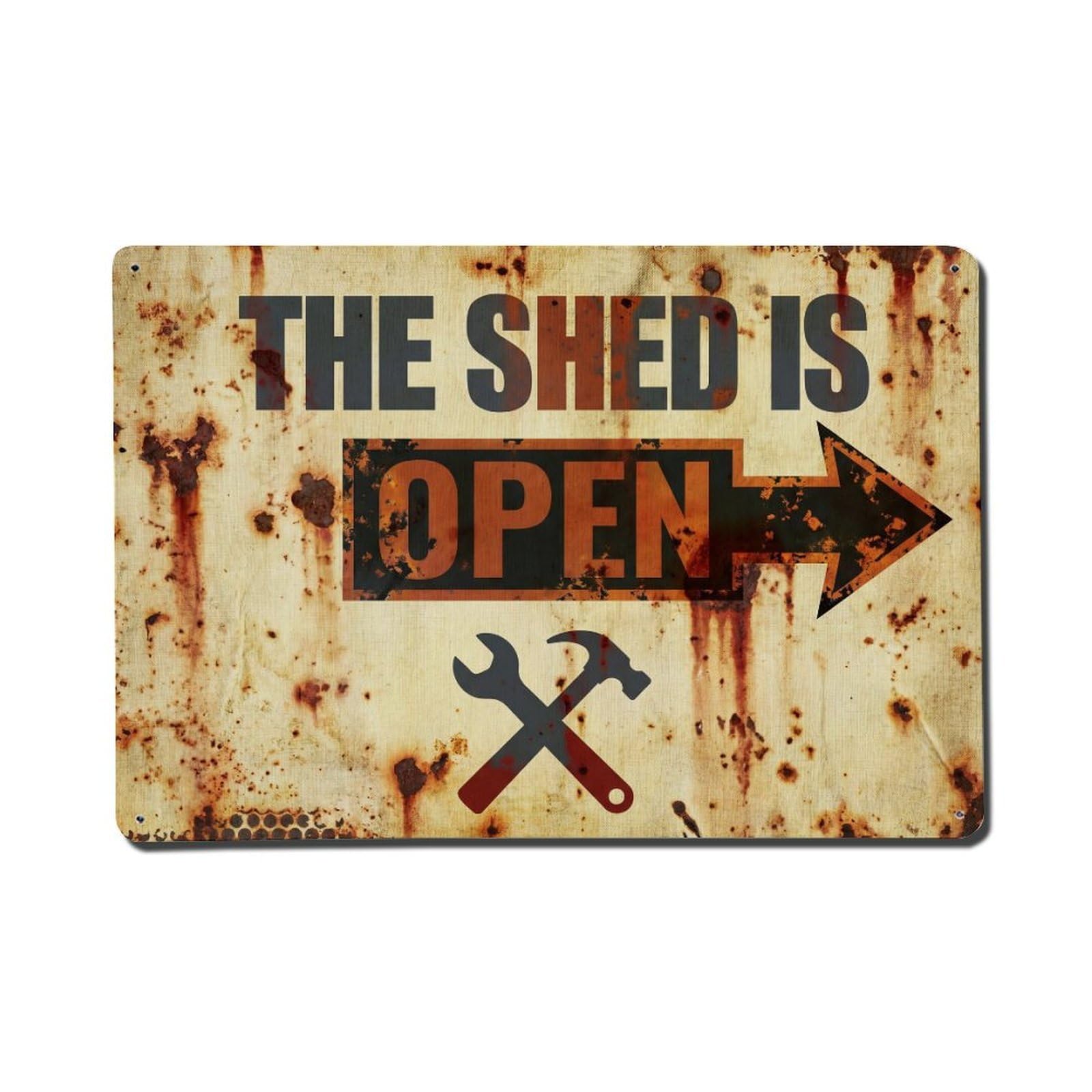 Open Shed Garage Tools Workshop Welcome Repair Metal Tin Sign Plaque Wall Decor for Cafe, Man Cave, Club Bar, Office, Home Garden Round Metal Poster 8x12Inch