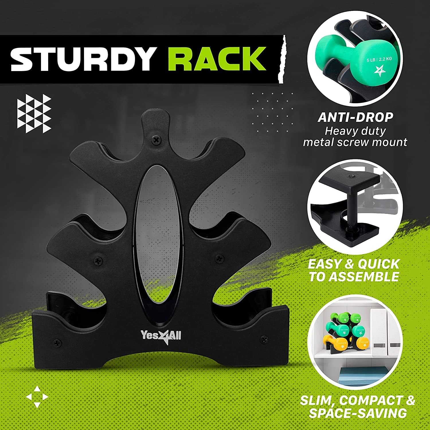 Dumbbell Neoprene 3-5-8lb pair + Metal Rack