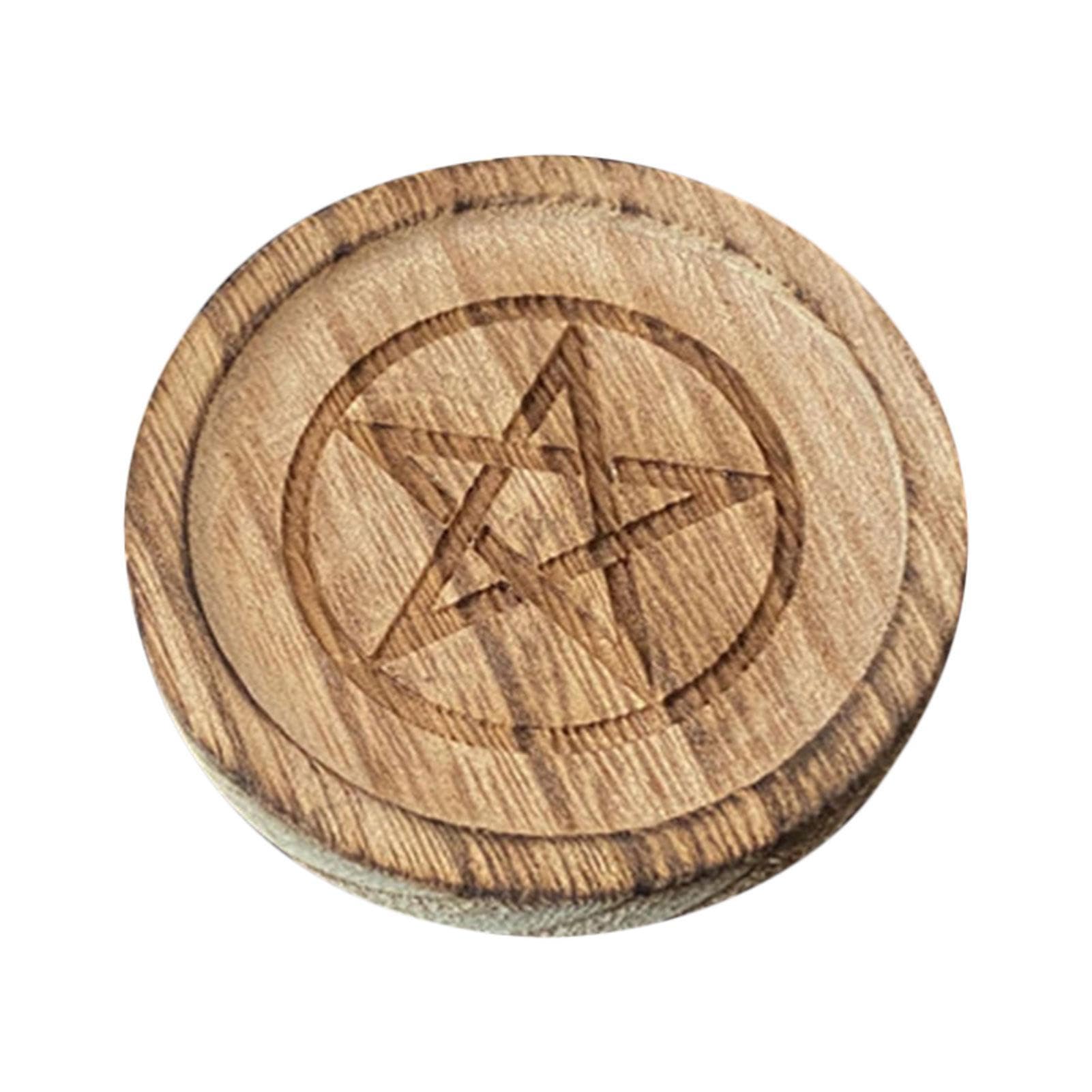 Rianpesn Women's 6.7Cm Wooden Candle Holder Plate,Vintage Decor Jewelry Tray - Vintage Decor Jewelry Tray, Altar Supplies For Home, Wooden Tray With Pentagram, For Home Decor, Wedding, Wiccan Tarot