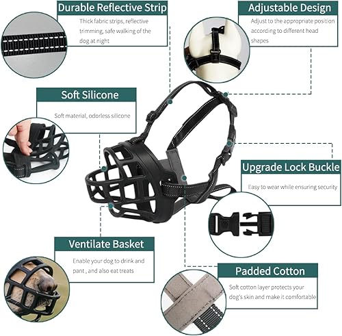 Miniatura 2 de Bozal para perro, bozal de cesta de silicona para perros pequeños, medianos y grandes, bozal de jaula suave para evitar mordeduras, permite beber