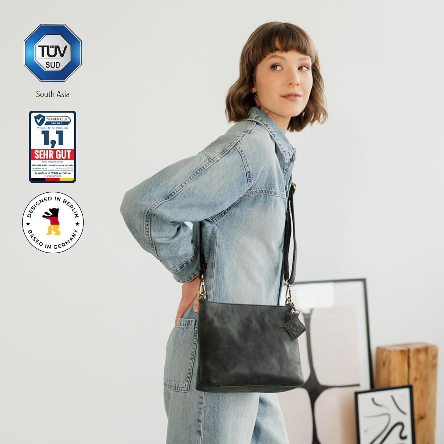 BERLINER BAGS Vintage Genuine Leather Shoulder Bag Marbella S, Small Crossbody Purse for Women