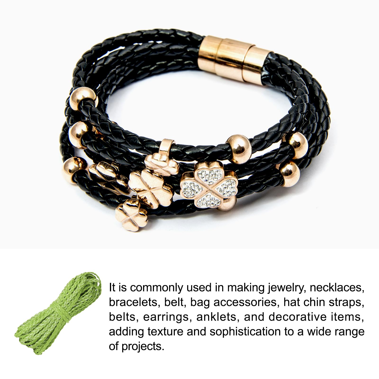 Rebower Flat Braided Leather Cord 5mm Braided Cording 10m Grass Green Leather Craft Strip for Jewelry Making Necklaces - Image 3