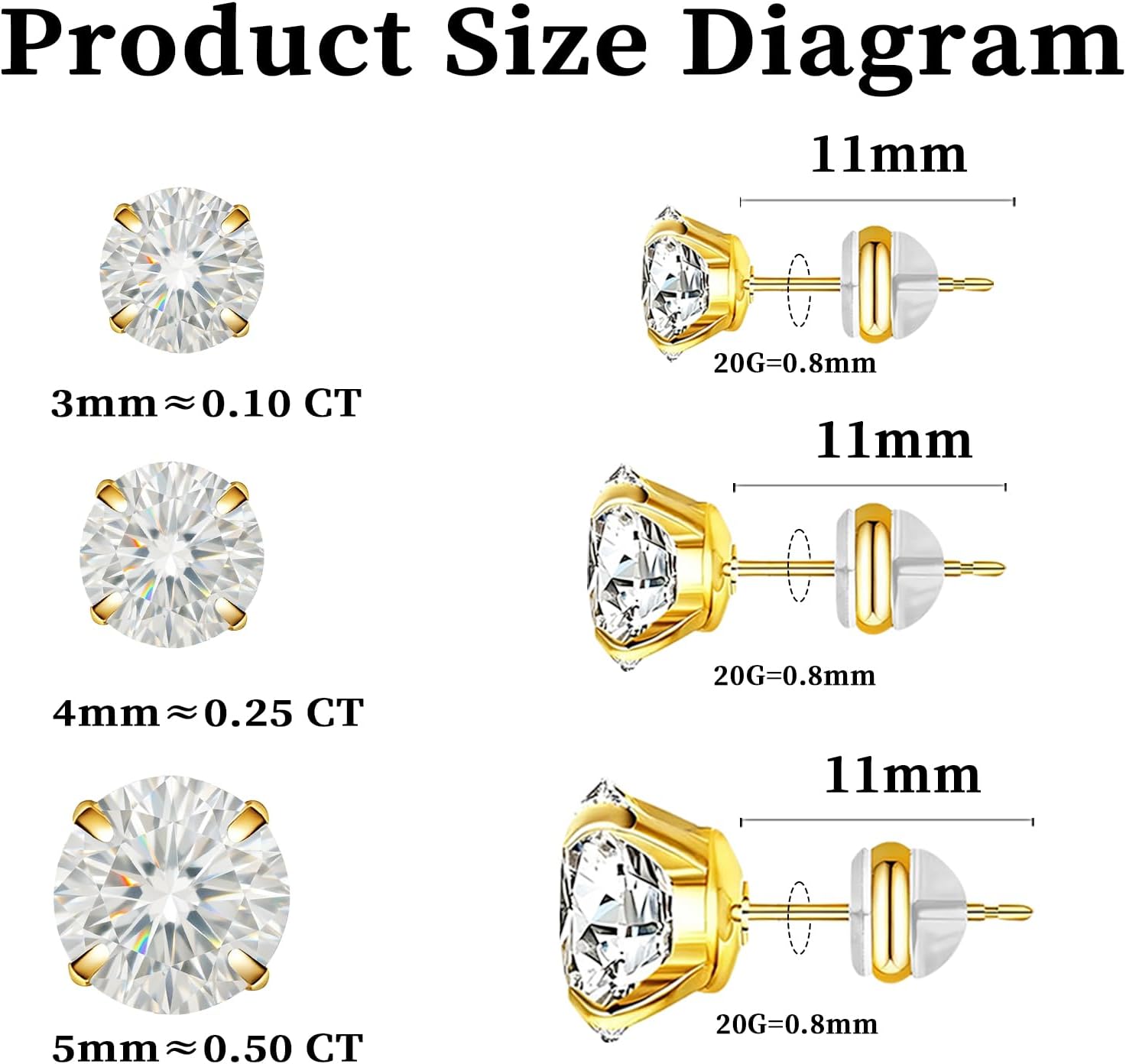 Moissanite Stud Earrings in 14K White Gold Plated Titanium | HypoAllergenic Earrings for Women & Men - Image 5