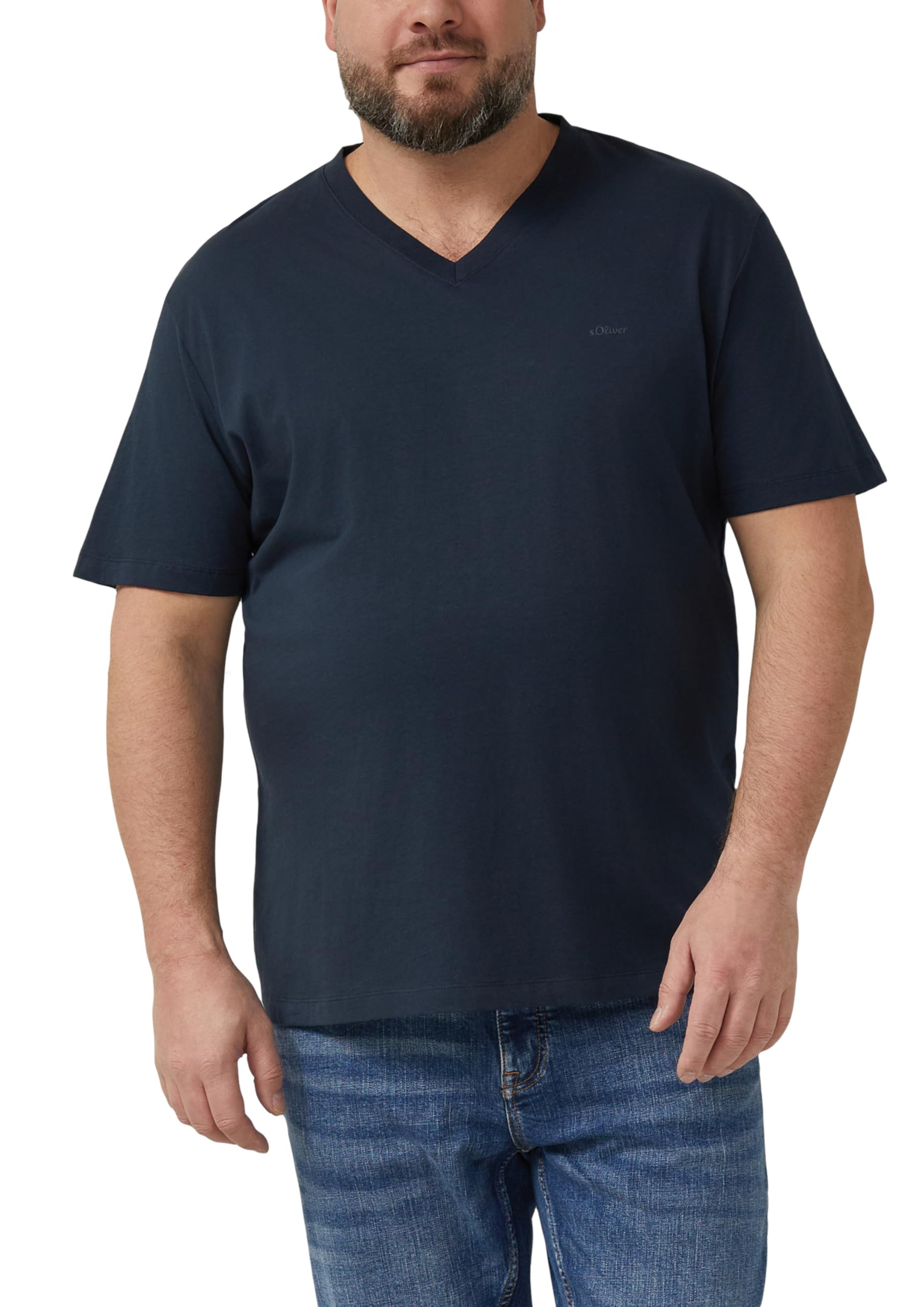 s.Oliver Baumwoll-T-Shirt mit Logo-Print und V-Neck