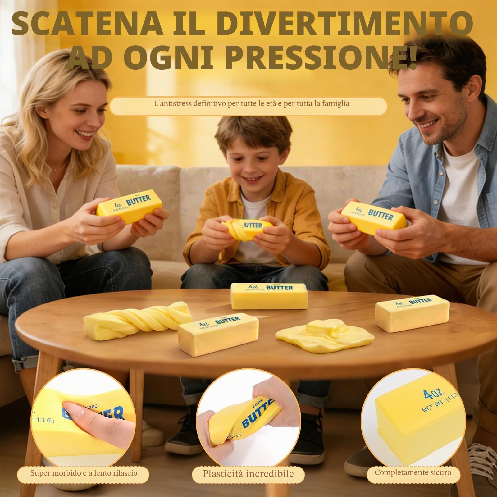 3 Pezzi Butter Squishy,Giocattolo Burro Spremere, Bastoncino Burro Morbido in PU a Lenta Crescita Giocattoli,Morbidi Squishy Antistress,Pallina Antistress,Giocattolo Antistress per Bambini, Adulti