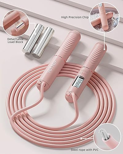 Miniatura 6 de YOTTOY Cuerdas de saltar para adultos - Cuerda de saltar inalámbrica con gran cuerda de saltar inalámbrica con peso para mujeres con pantalla LCD