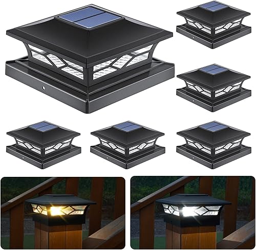 APONUO Luces solares para postes de valla, 2 modos de color, 10 luces LED solares para postes de cubierta de madera de 4 x 4, 6 x 6 pulgadas, luces