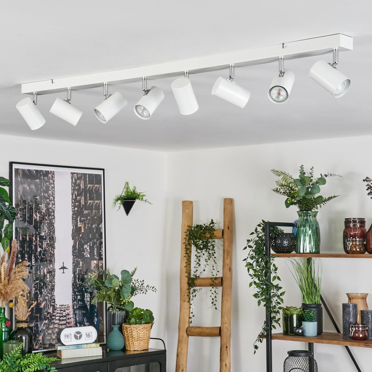 Plafoniera Gesteira HOFSTEIN, plafoniera a 8 luci in metallo bianco/cromato, lampada dal design moderno con paralumi regolabili, GU10, sala da pranzo, soggiorno, cucina, camera da letto, corridoio