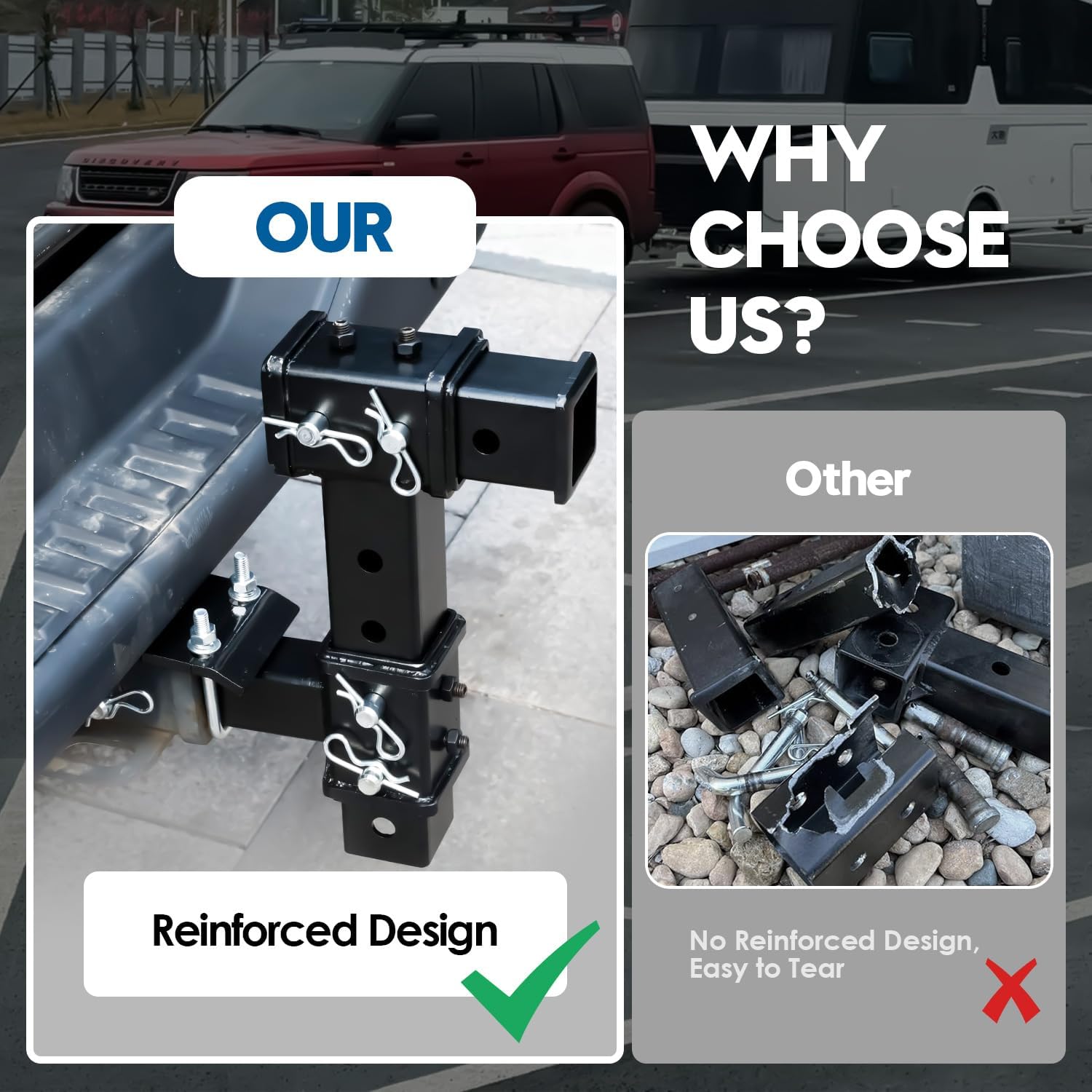 Hitch Riser Hitch Extender Adjustable Trailer Hitch 4"-10" Drop/Rise with Anti-Sway Screws, Hitch Pin & Clip Fit for Trailer Hitch 2 Inch Receiver