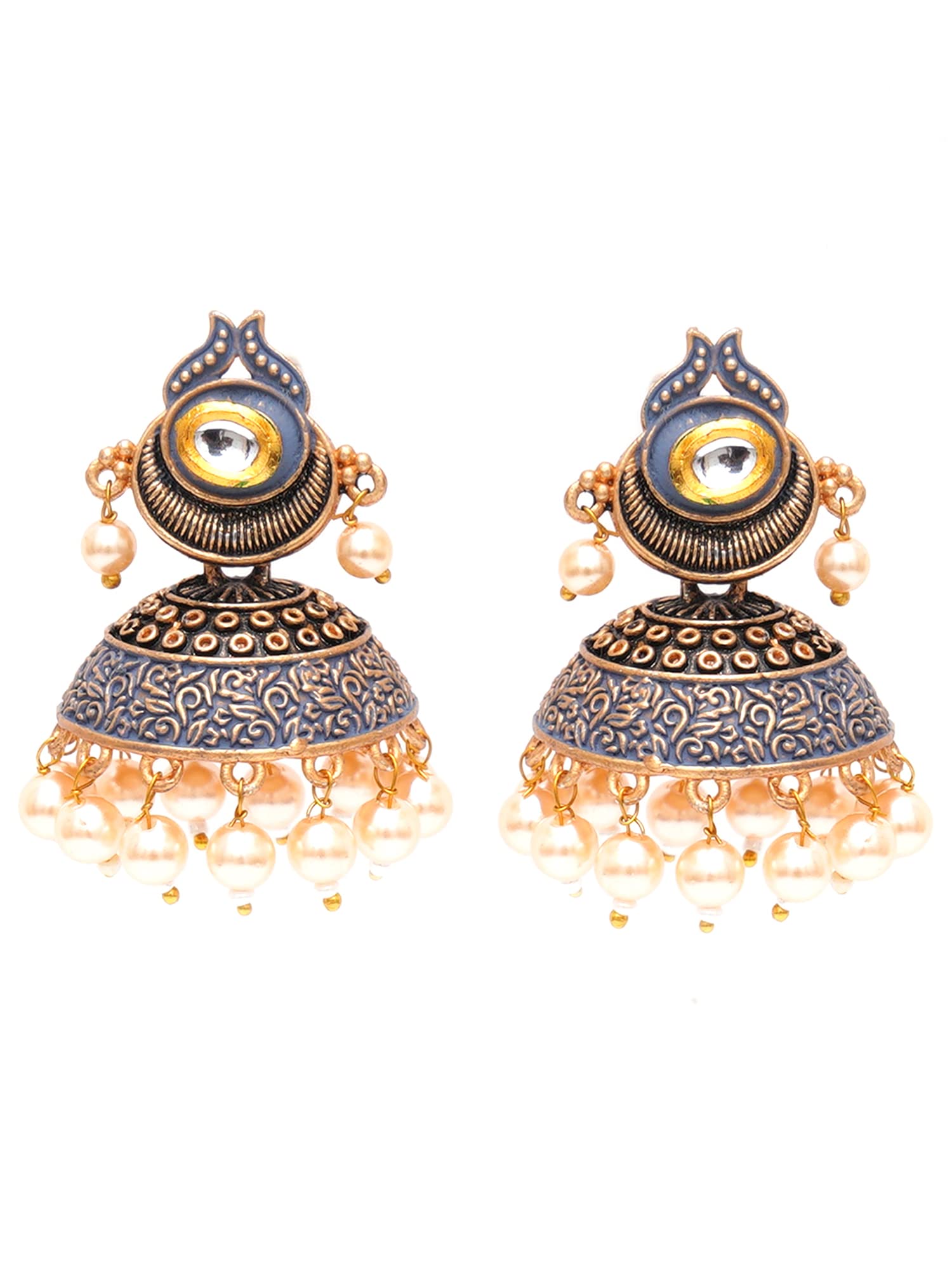 Karatcart Antique Gold Plated Polki Kundan Studded Grey Meena Jhumki Earrings for Women (B0BGK9VC54) Amazon Price History, Amazon Price Tracker