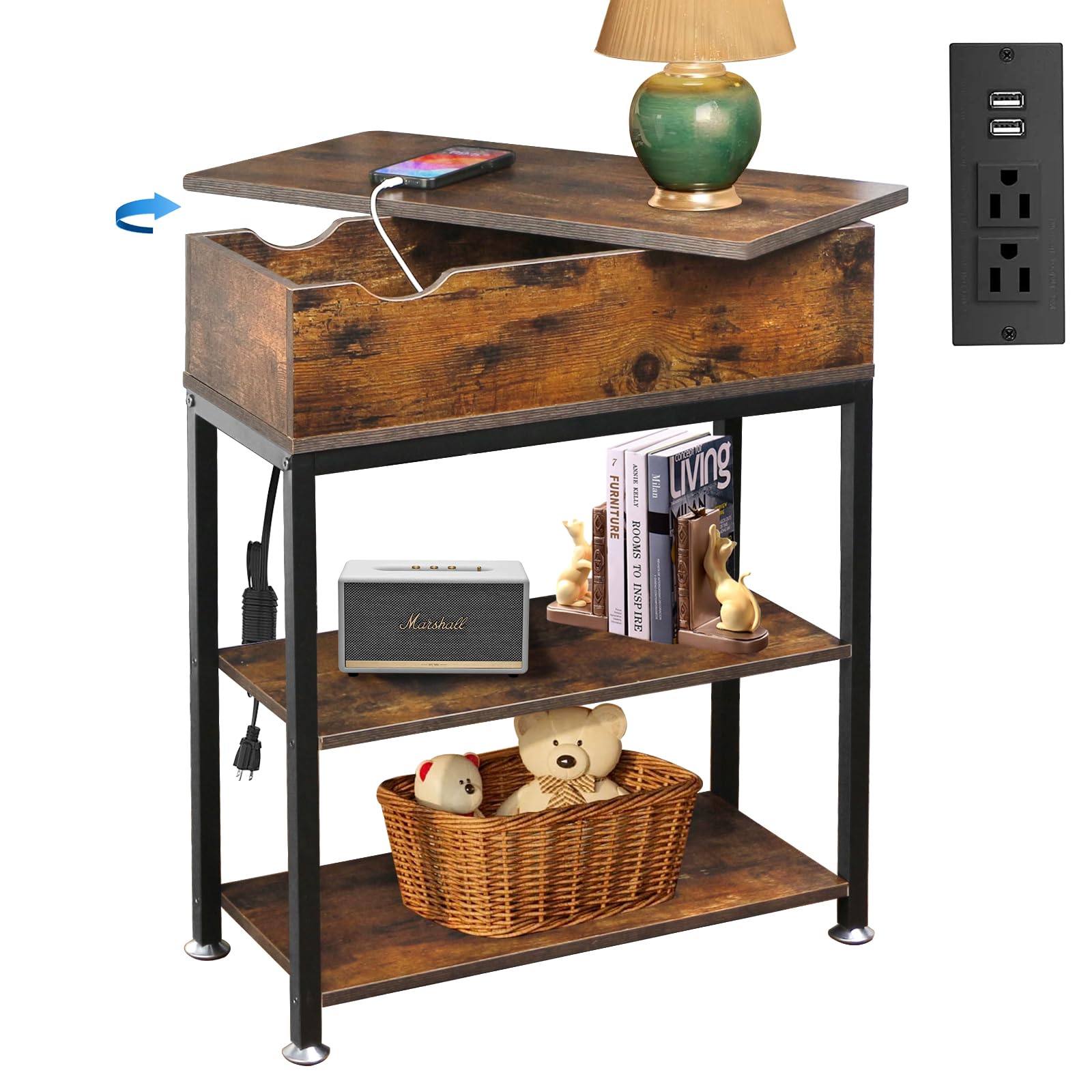 Mesa auxiliar giratoria para el sofa con enchufes para el salon moderno 1