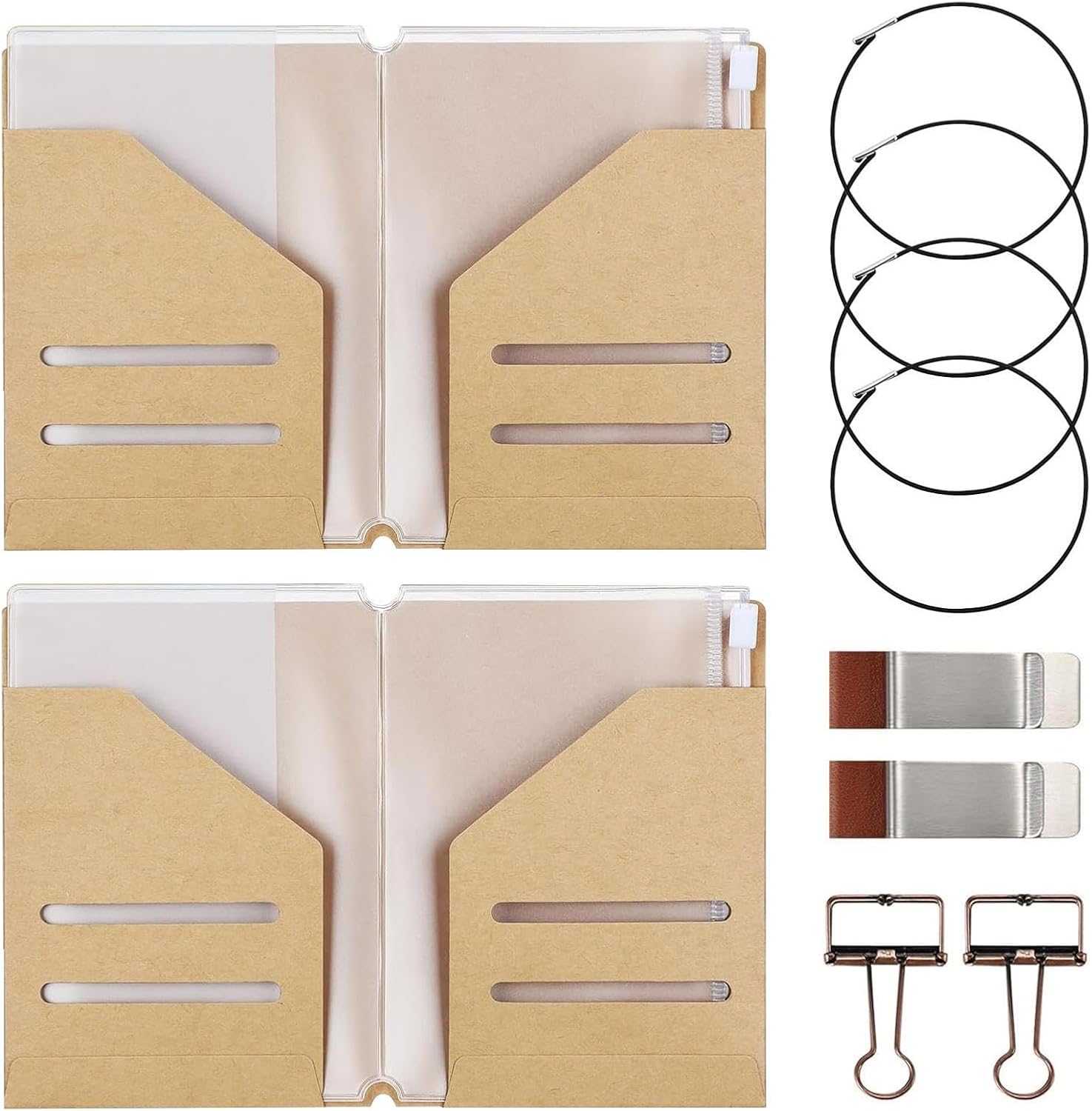 Travelers Notebook Accessories – 2 Pouch Bags & 4 Clips Set