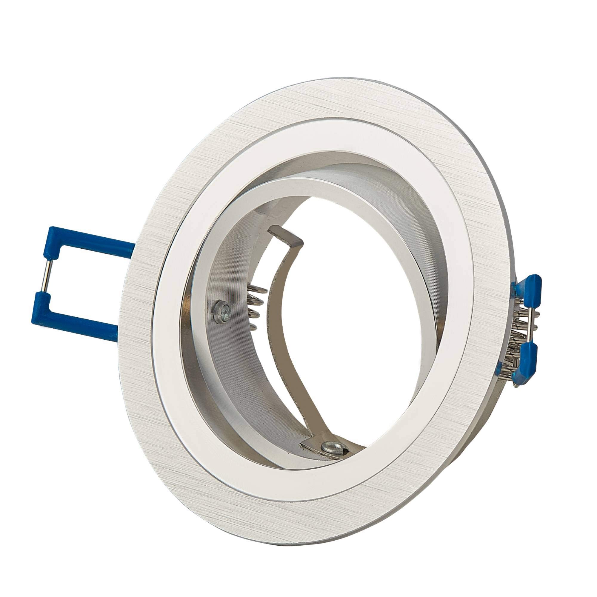 Juego de 6 focos LED empotrables de 5 W, blanco cálido, 230 V, GU10, redondos, de acero inoxidable cepillado, orientables, de aluminio, 70 mm