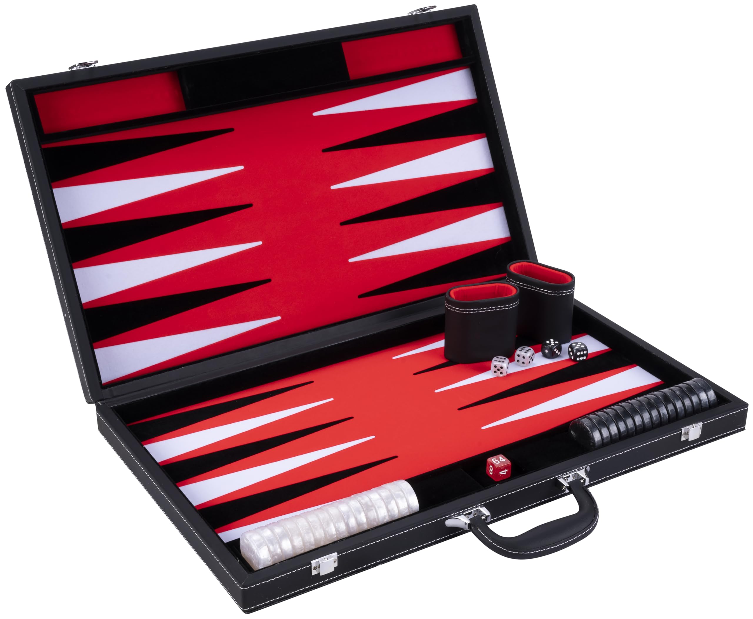 Engelhart - 250538 - Deluxe Backgammon Set 21 Inch (54 cm) - Faux Leather Exterior - Soft Felt Interior - Pearlized Dice & Playing Pieces + 2 Dice Cups +6 years