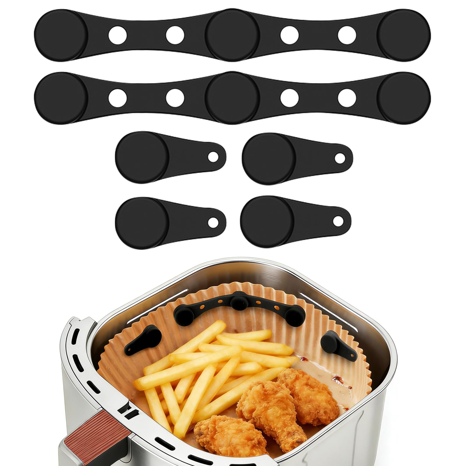 6 Pack Air Fryer Magnet Silicone Buckle, Air Fryer Accessories, Heat-Resistant Magnet Clips for Holding Down Air Fryer Parchment Paper, Prevent Burning & Uneven Cooking (Black)