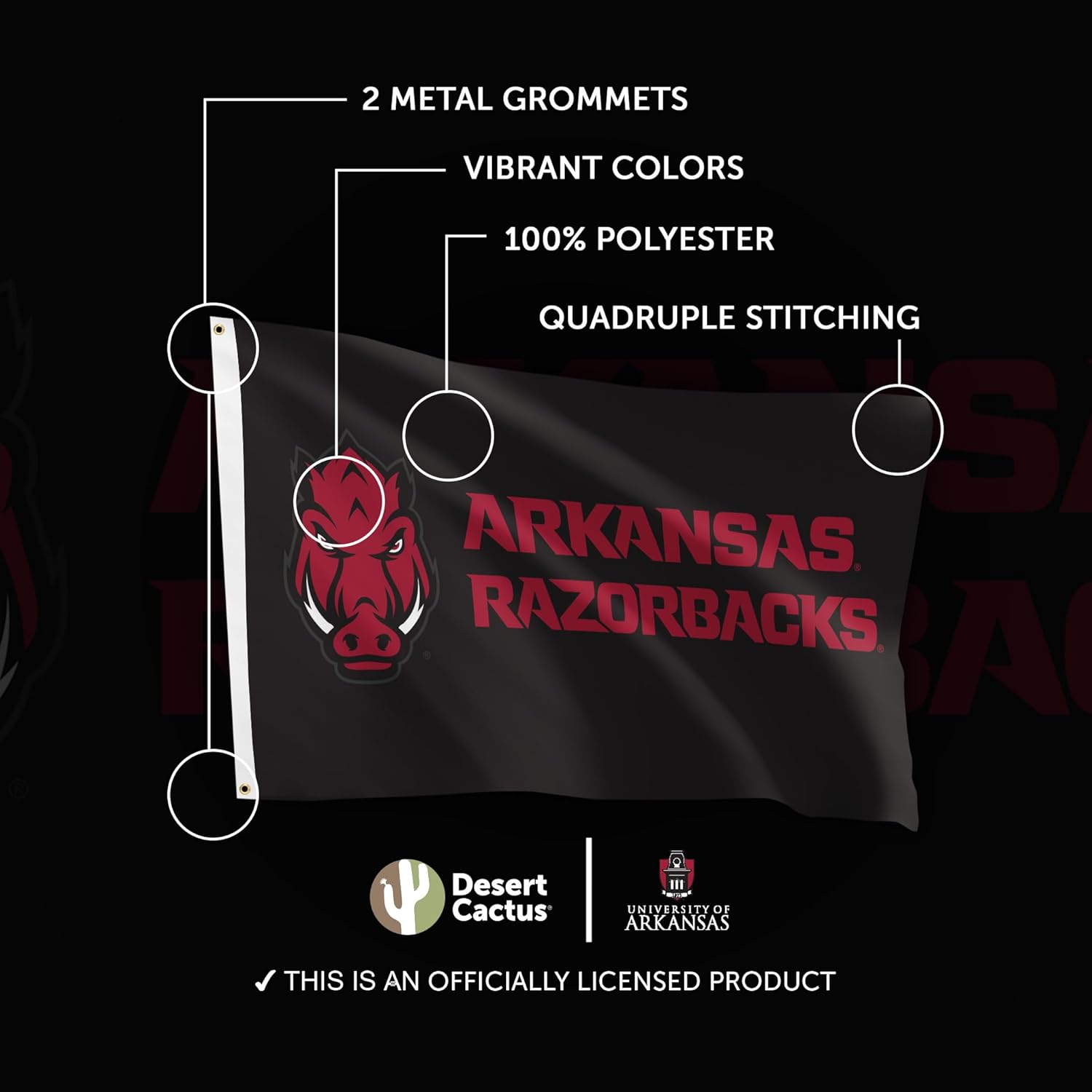 Desert Cactus University of Arkansas UA Flag - 3 x 5 Feet Razorbacks Banner, Indoor/Outdoor Durable Fabric, 100% Polyester Design (Style T1) - Image 4