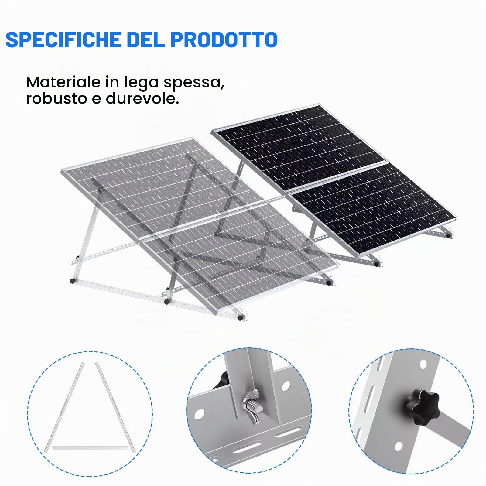 GLIESE Supporto per modulo solare, set di montaggio per modulo solare, elevazione 15°-30°, staffe fotovoltaiche, per camper, balcone fotovoltaico, tetto piano, montaggio a parete, 100W-600W (N118cm-(2