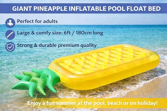 eBoutik - XLarge Pineapple Inflatable Pool Float Lounger – Giant Tropical Pineapple Pool Bed Lilo for Adults – Summer Swimming Pool, Beach & Holiday Float